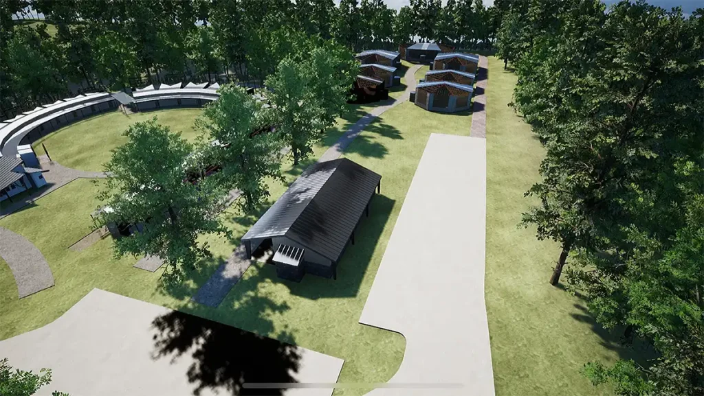 Raptor center aviaries overhead depiction
