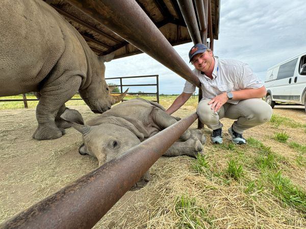 Morrow with rhinos